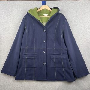 Susan Graver Jacket Womens XL Blue Green Fleece Hooded Button Up Spring Casual